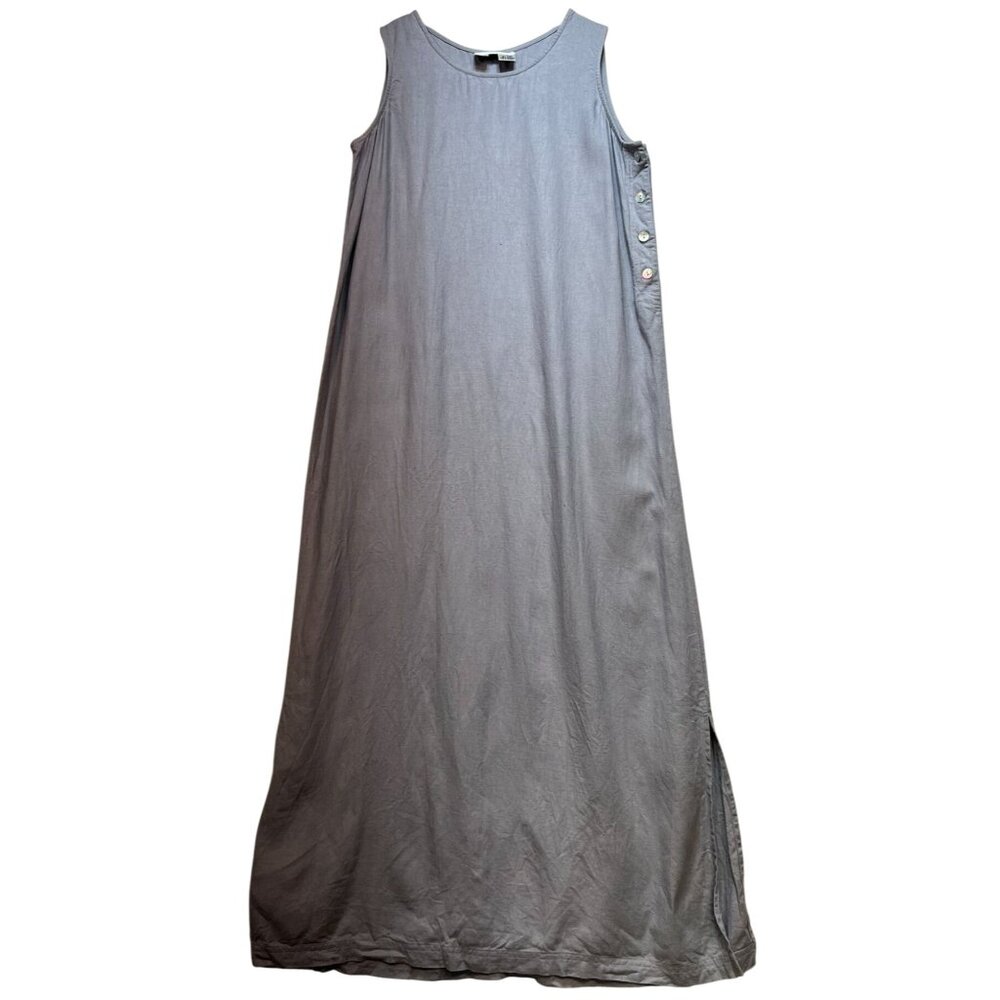 Betsy Lauren Womens Linen Maxi Minimalist Dress Sleeveless Sz 12 Blue
